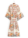 Evatrends cotton gown robe printed kimonos, Outerwear, Cotton, Nightwear, long kimono, Board Sleeves, loose fitting, Floral print, Belted