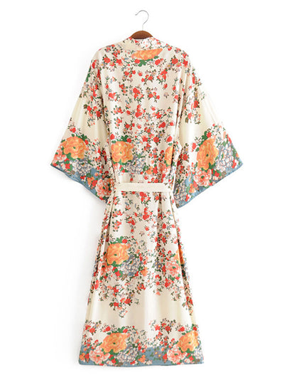 Evatrends cotton gown robe printed kimonos, Outerwear, Cotton, Nightwear, long kimono, Board Sleeves, loose fitting, Floral print, Belted