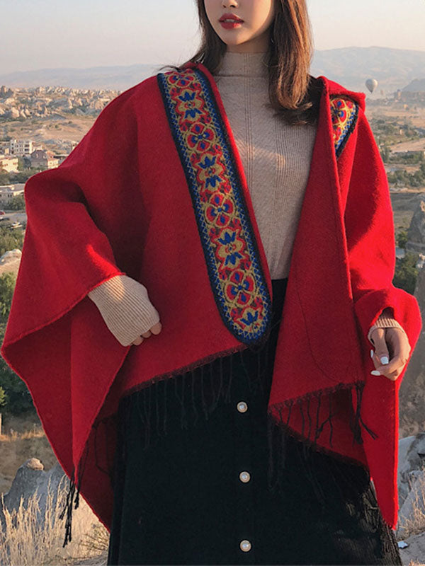 Cárdigan de chal rojo con encapuchado
