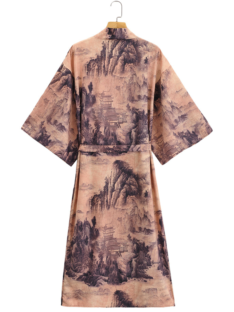 Evatrends cotton gown robe printed kimonos, Outerwear, Polyester, Nightwear, long kimono, Board Sleeves, loose fitting, Tie-Dye Print