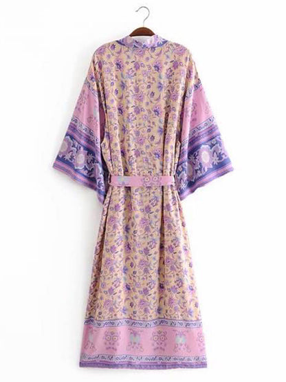 Evatrends cotton gown robe printed kimonos, Outerwear, Cotton, Nightwear, long kimono, Board Sleeves, loose fitting, Floral print, Belted
