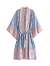 Beachwear Blue Color Printed Long Duster Robe Kimono