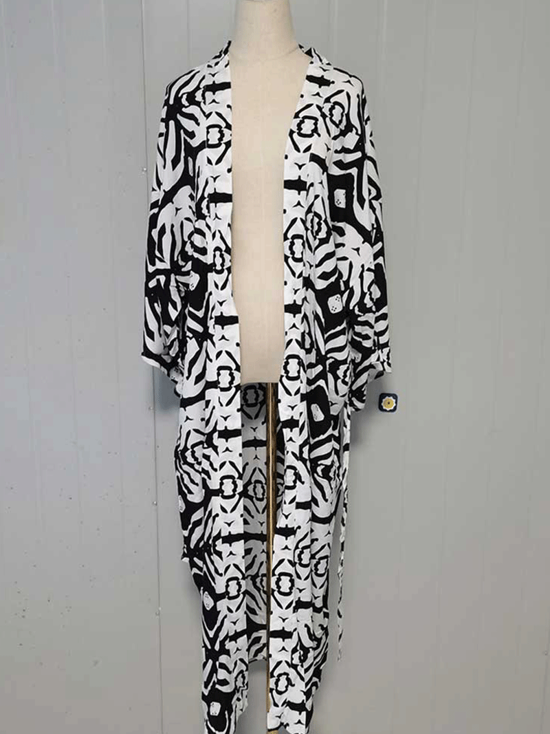 Evatrends cotton gown robe printed kimonos, Outerwear, polyester, Nightwear, long kimono, Board Sleeves, loose fitting, printed, Belted