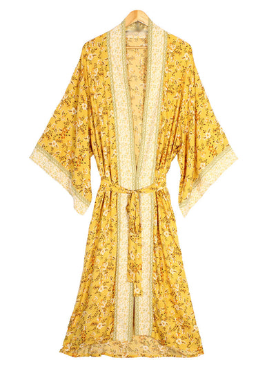 Evatrends cotton gown robe printed kimonos, Outerwear, Cotton, Viscose, Nightwear, Bordered trim, sleeves & bottom, long kimono, Kimono Broad sleeves with armpit opening, loose fitting,  Floral print