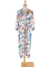 Evatrends cotton gown robe printed kimonos, Outerwear, cotton, Nightwear, long kimono, Broad sleeves with armpit opening, loose fitting, Birds, Fish With Leaf Print, Belted