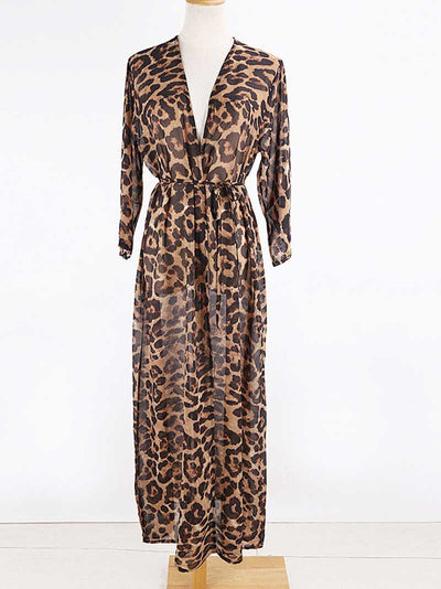 Evatrends cotton gown robe printed kimonos, Outerwear, Chiffon, Nightwear, long kimono, Board Sleeves, Different colors, loose fitting, Leopard print