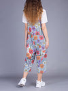Dungarees cotton denim, cropped pant, floral vintage retro style overall, Floral print