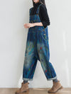 Dungarees cotton denim ripped jeans floral vintage retro style overall