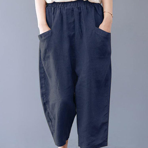 Pantalones de algodón de algodón suelto de algodón de talla grande con bolsillos