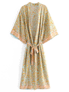Evatrends cotton gown robe printed kimonos, Gown style, Outerwear, 100% Cotton, Nightwear, Long kimono, Board Sleeves, Yellow, loose fitting, Printed, Belted