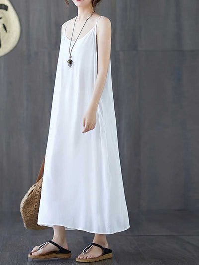 Plain Cotton Sleeveless A-Line Dress