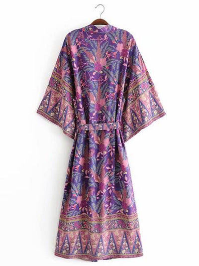 Evatrends cotton gown robe printed kimonos, Outerwear, Cotton 100%,  Nightwear, long kimono, kimono board Sleeves, loose fitting, Floral Print, belted