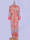 Evatrends cotton gown robe printed kimonos, Outerwear, Chiffon, Nightwear, long kimono, Board Sleeves, Pink color, loose fitting, Floral Print, fashionshow, kimono,