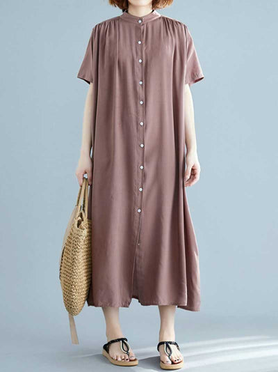 Evatrends Cotton Shirt dress, Short sleeves, Plain Dress, front buttons with open style, Shirt Dress, Different Color