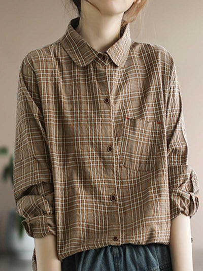 Holding My Hand Cotton plaid long-sleeved shirt Top