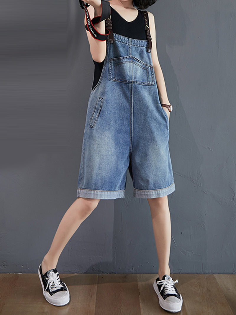 Dungarees cotton denim ripped jeans floral vintage retro style overall