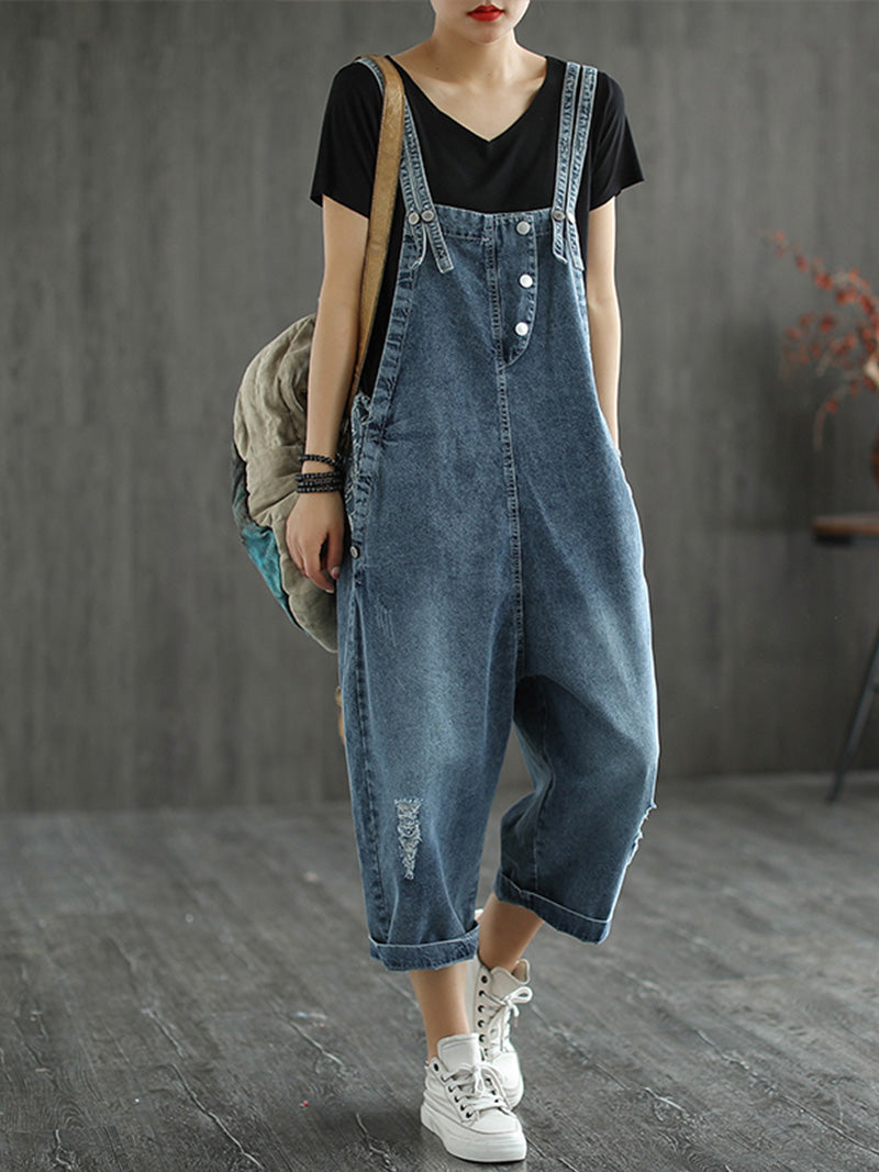 Stylish Denim Ripped Overalls for Women