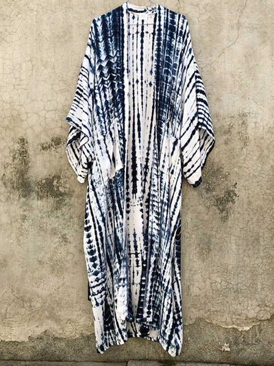 Evatrends cotton gown robe printed kimonos, Outerwear, Rayon 100（%）, Nightwear, long kimono, Board Sleeves, Different colors, loose fitting, Tie-Dye Print