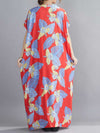 Evatrends kaftan, Rayon, V-neck, Printed, Short sleeves, Printed Kaftan Dress, Leaf Print, Loose Waist, Long Dress, Beachwear Dress