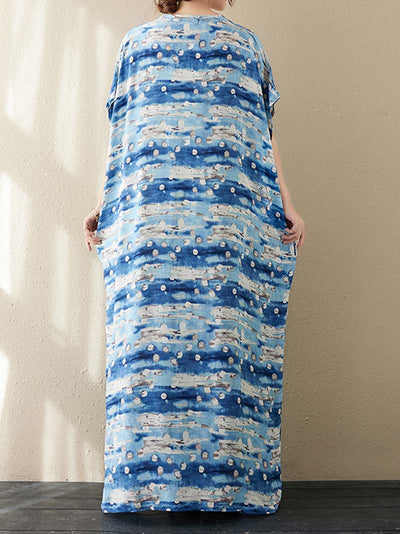 Printed  Cotton Short Sleeves Kaftan Dress