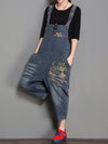 Dungarees, cotton denim, floral vintage, Front and back pockets, retro style overall, Printed