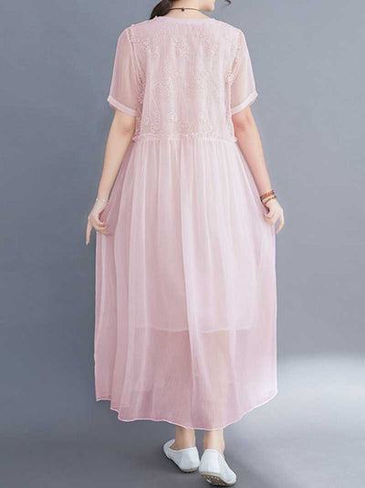 Embroidered Silk A-line Dress