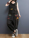 Denim Print Nine-Point Pants High Waist Overalls Dungaree