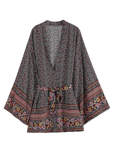Evatrends cotton gown robe printed kimonos, Outerwear, Cotton, Nightwear, Short kimono, Board Sleeves, loose fitting, Printed, Floral, Belted