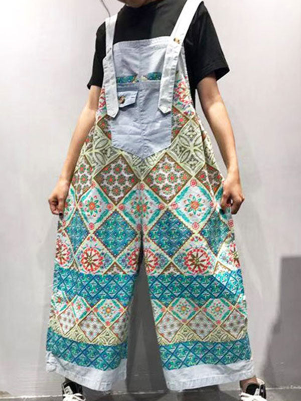 Dungarees cotton, trouser, floral vintage retro style overall, printed