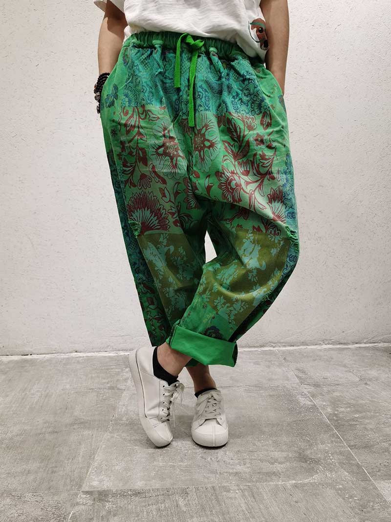 Evatrends Cotton Pant, Bottom, Double side Pockets, Elastic Waist, Cropped Pant, Printed pant, Elastic waist ethnic style   