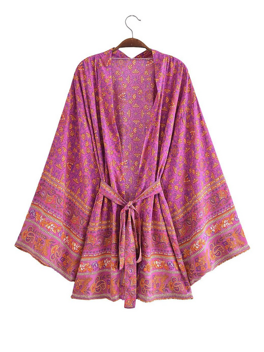 Women's pink Print Kimono