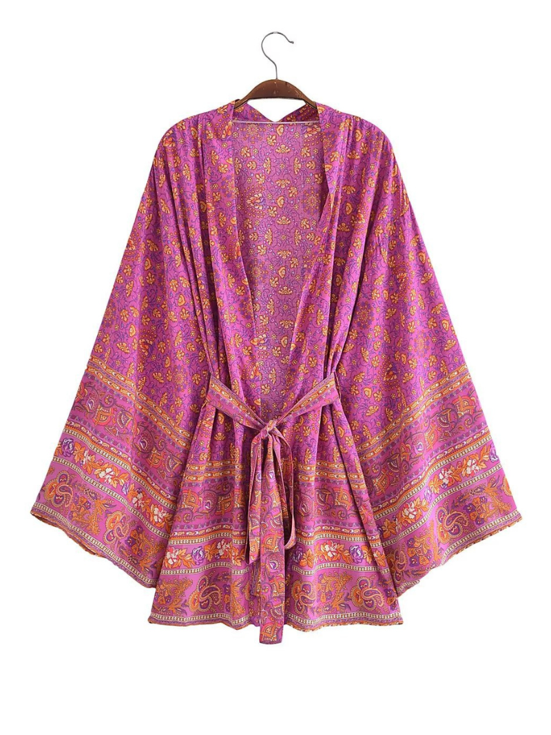 Women's pink Print Kimono