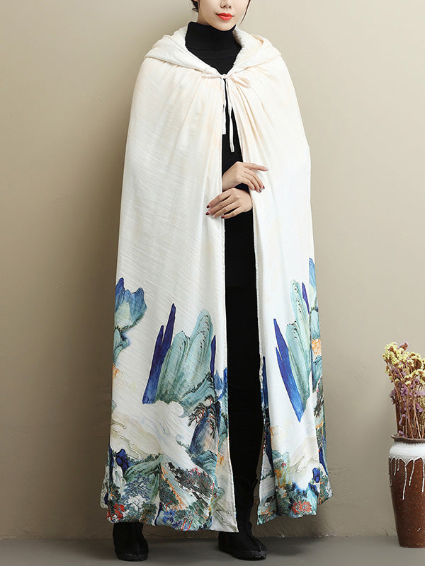 Thickened Vintage Printed Cape Coat