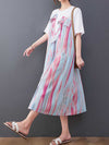 Cotton Tie-Dye Print Short Sleeves Midi Dress