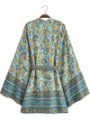 Evatrends cotton gown robe printed kimonos, Outerwear, Cotton, Nightwear, Short kimono, Board Sleeves, loose fitting, Printed, Floral, Belted