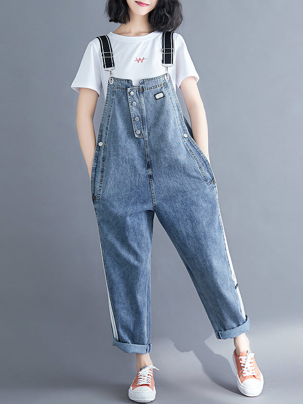 Dungarees cotton denim ripped jeans floral vintage retro style overall