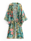 Evatrends cotton gown robe printed kimonos, Outerwear, Cotton, Nightwear, long kimono, Kimono Broad sleeves with armpit opening, loose fitting, Jungle Beach Floral Print, Belted