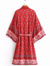 Evatrends cotton gown robe printed kimonos, Outerwear, : 90% Cotton, 10% Viscose, Nightwear, long kimono, Board Sleeves, loose fitting, Red base with Bohemian Pattern Print