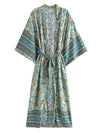 Evatrends cotton gown robe printed kimonos, Outerwear, Cotton,  Beachwear, Party wear, Long kimono, Board Sleeves, loose fitting, Swimwear, Printed, Floral, Belted, Green color
