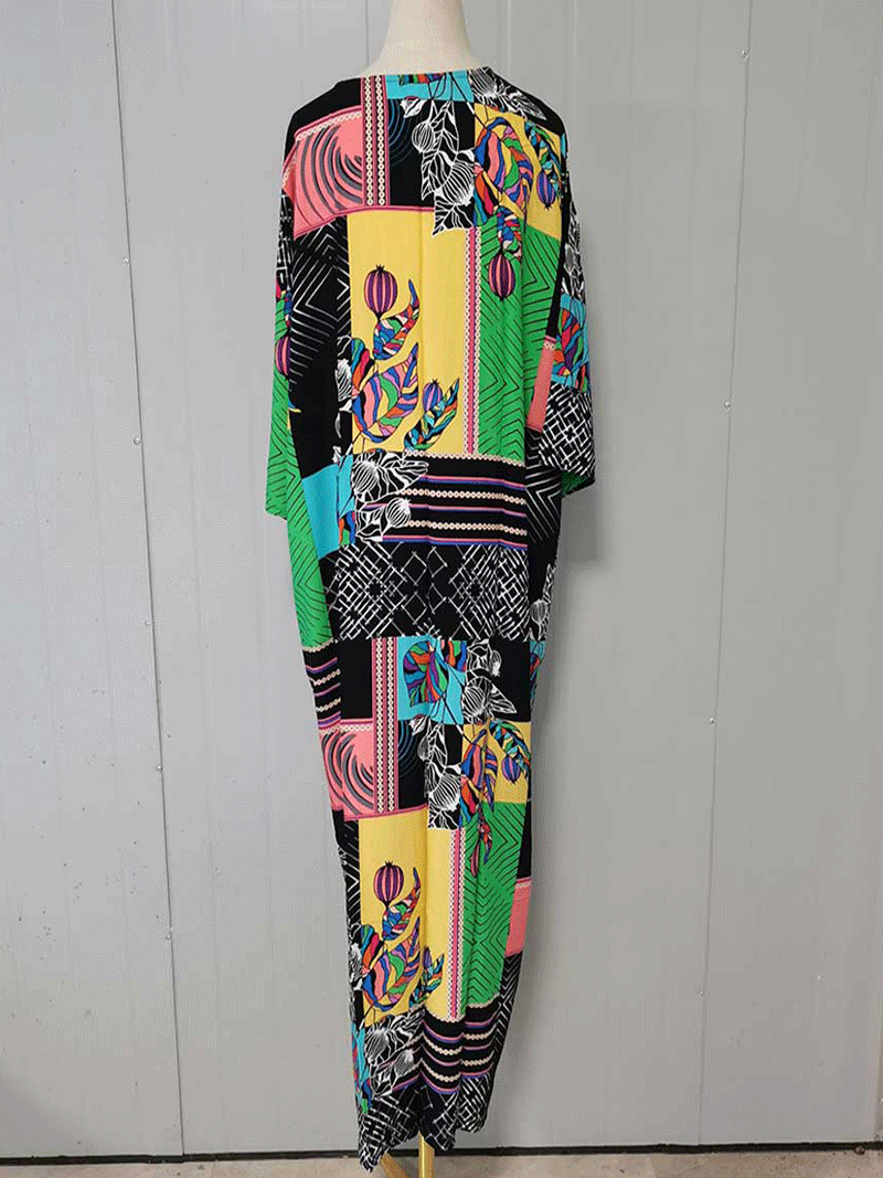 Evatrends cotton gown robe printed kimonos, Outerwear, Polyester, Nightwear, long kimono, long Sleeves, loose fitting, printed