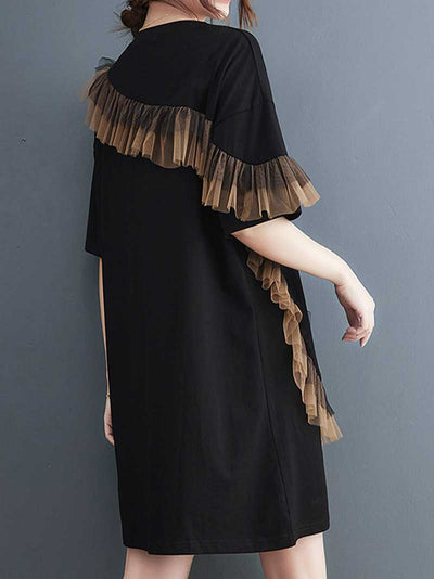 Plain With Frill Style Midi Dress