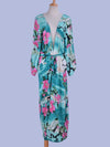 Evatrends cotton gown robe printed kimonos, Outerwear, Rayon, Beachwear, Long kimono, Board Sleeves, loose fitting, Printed, Floral, Belted