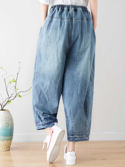 Evatrends Denim Pants, Bottom, Double side Pockets, Elastic Waist, Baggy Pants, Cropped Pant