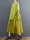 Plain Cotton Short Sleeve Midi Dress