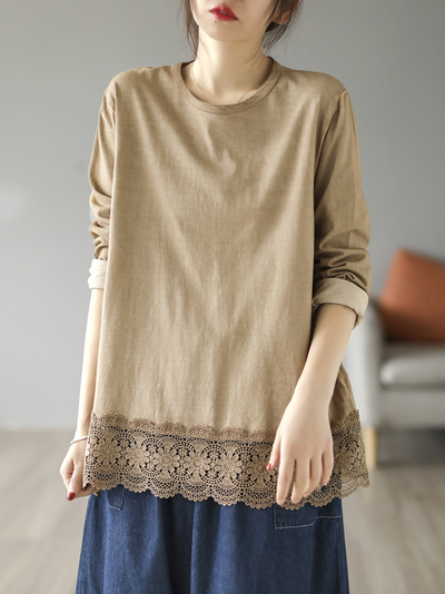 Women's Khaki Round Neck Top