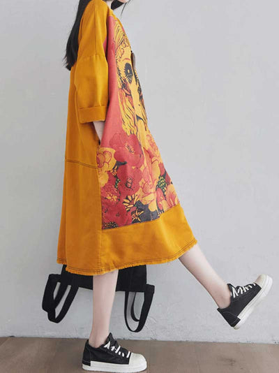Give Me a Memory Round Neck Cartoon Sweater Midi Dress