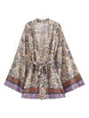 Evatrends cotton gown robe printed kimonos, Outerwear, Cotton, Nightwear, Short kimono, Board Sleeves, loose fitting, Printed, Belted