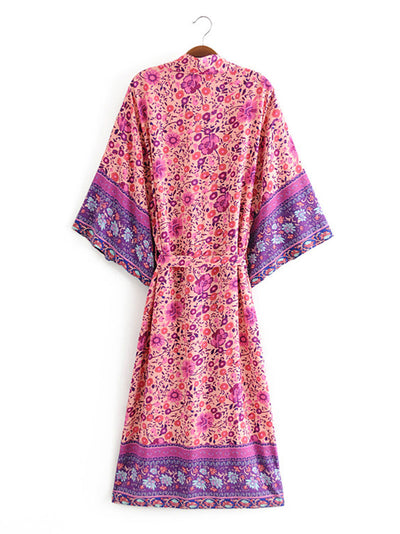 Evatrends cotton gown robe printed kimonos, Outerwear, Cotton, Nightwear, long kimono, Kimono Broad sleeves with armpit opening, loose fitting, Floral Print, Belted