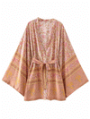 Evatrends cotton gown robe printed kimonos, Outerwear, cotton, Nightwear, Short kimono, Broad Sleeves, Beige, loose fitting, Printed, Belted, Floral