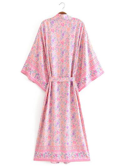 Evatrends cotton gown robe printed kimonos, Outerwear, Cotton, Viscose, Nightwear, Bordered trim, sleeves & bottom, long kimono, Kimono Broad sleeves with armpit opening, loose fitting,  Floral print, Belted